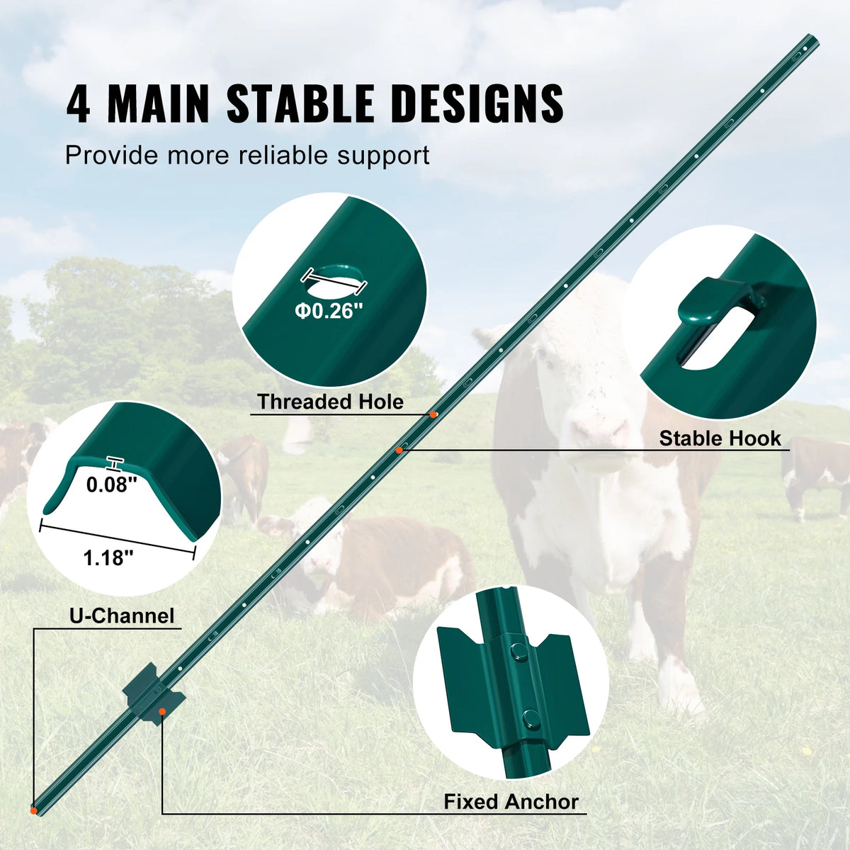 Heavy Duty Steel Fence Post Stakes Set