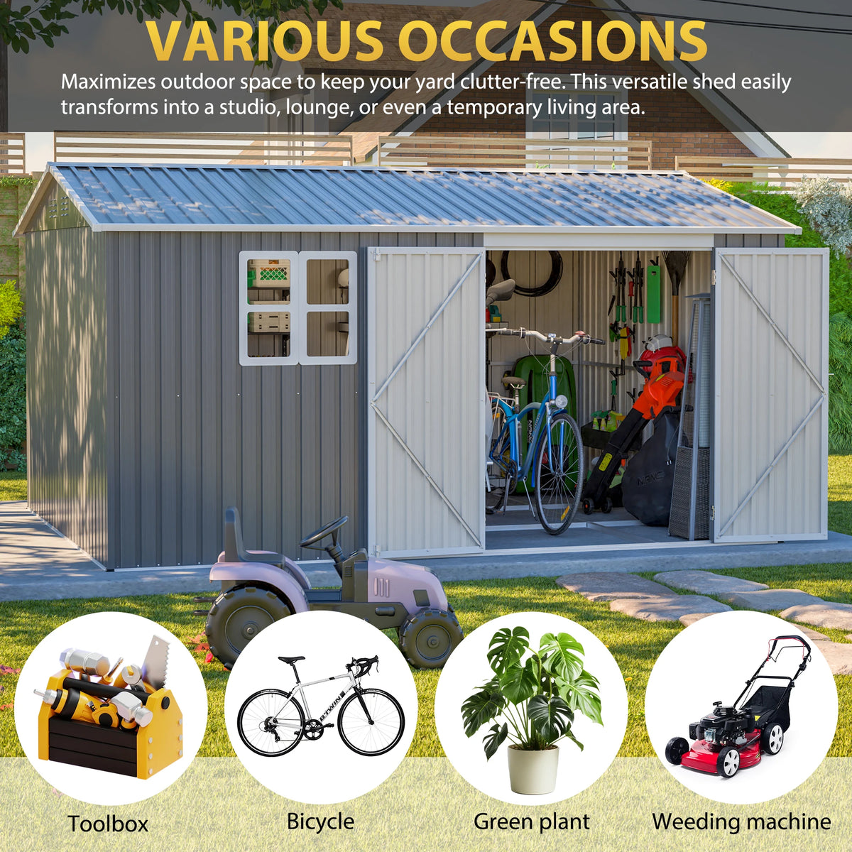 Metal Outdoor Storage Shed 3.7x3.0m Grey