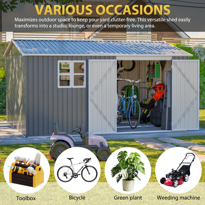 Metal Outdoor Storage Shed 3.7x3.0m Grey
