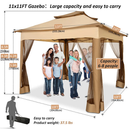 Pop Up Gazebo Canopy Tent With Mosquito Netting 3.4x3.4m