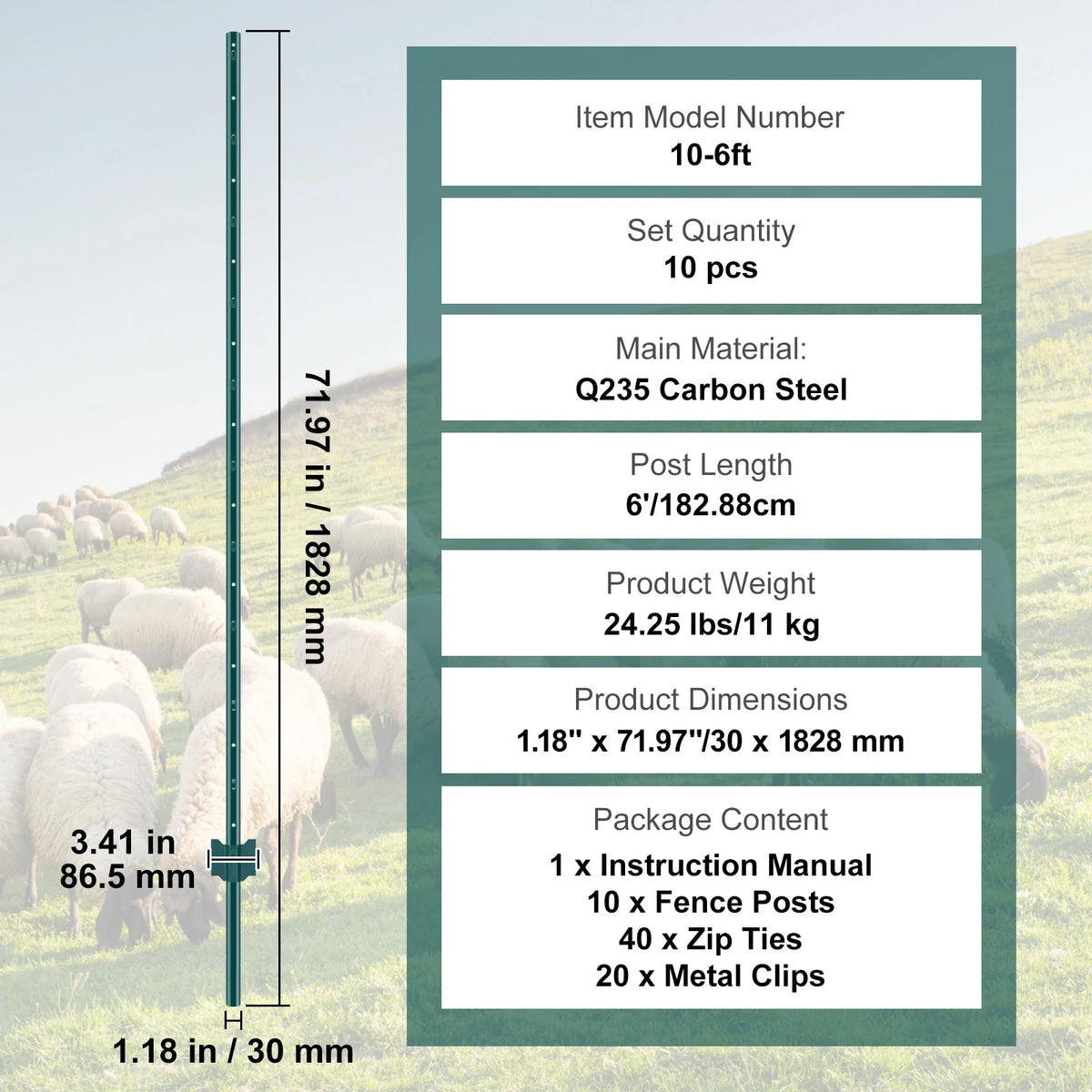 Heavy Duty Steel Fence Post Stakes Set
