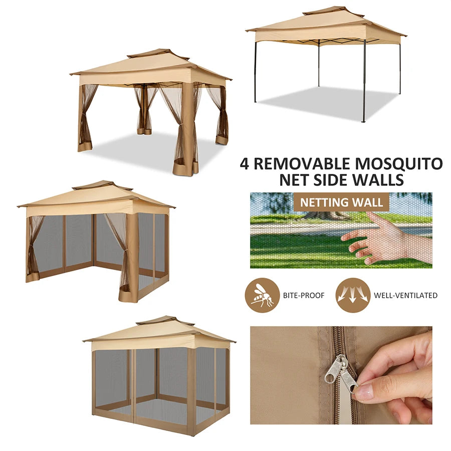 Pop Up Gazebo Canopy Tent With Mosquito Netting 3.4x3.4m