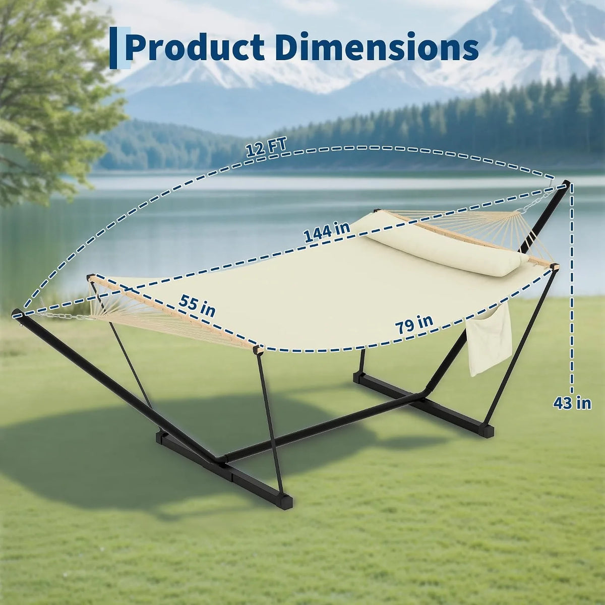 Double Hammock With Stand And Pillow 2-Person Off White