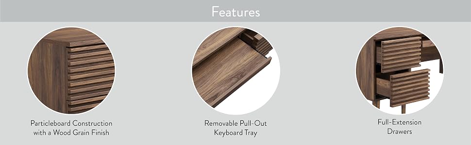 Modway Render Mid-Century Modern Office Desk Walnut